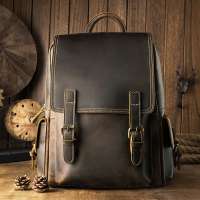 Crazy Horse Leather Backpack Genuine Leather Laptop Bag Mens Travel Backpack School Backpack